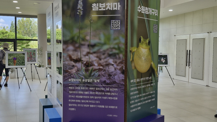 멸종위기 식물과 수원의 생물 다양성 사진 전시가 이루어지고 있다.