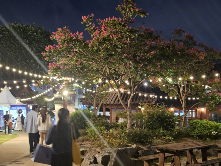 밤 늦게 이어지는 흥겨운 공연들을 시민들이 감상하고 있다