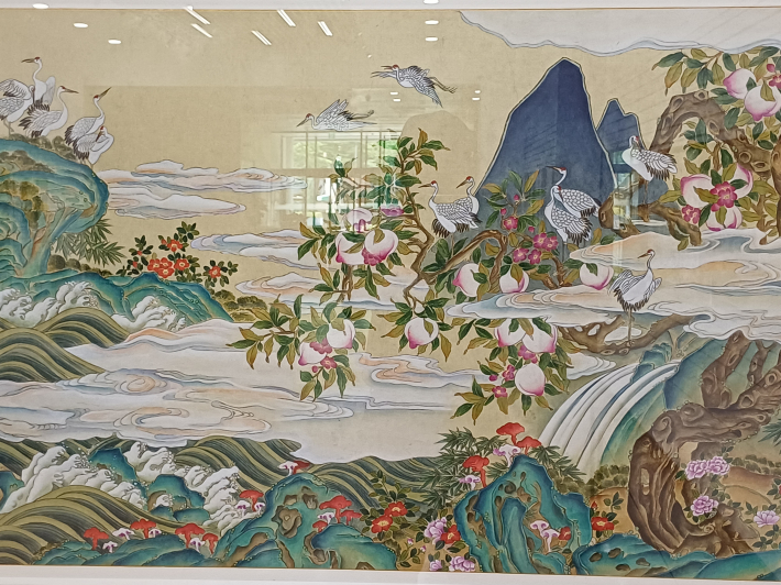 십장생도,, 70✕132cm, 한지 채색