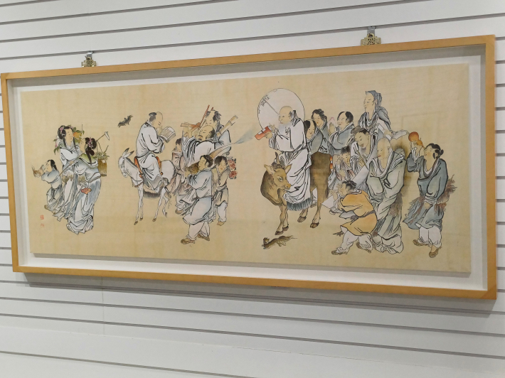 군선도, 70✕165cm, 한지 채색