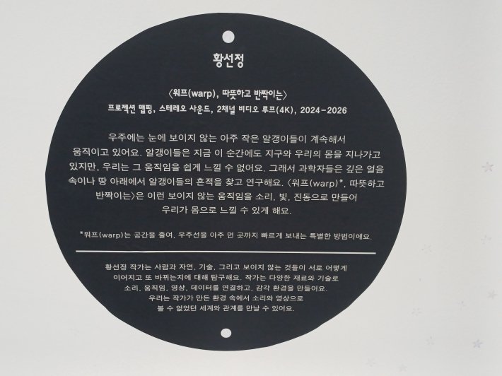 황선정 작가, <워프, 따뜻하고 반짝이는> 작품 우주 별 설명문 