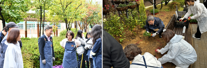 10월 13일, 영통중학교에서 영통구청 관계자와 학생, 학부모, 교직원이 화기애애한 분위기 속에서 '열린 정원'을 조성하는 모습(1)