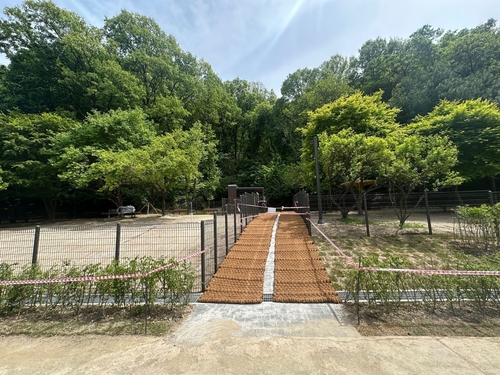 낙생대공원 반려견 놀이터. 왼쪽은 대형견, 오른쪽은 중소형견 구역.