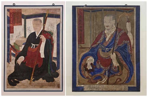 장성 백양사 도암당인정 진영(왼쪽)과 완주 대원사 진묵대사 진영